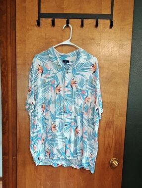 George Light Blue Tropical Print Button-Down Shirt